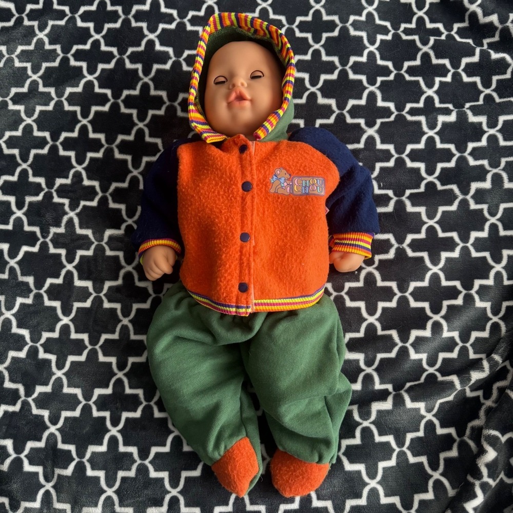 Zapf Creation 1998 Chou Chou Baby Doll Blue Sleep Eyes Hooded Jacket Vintage